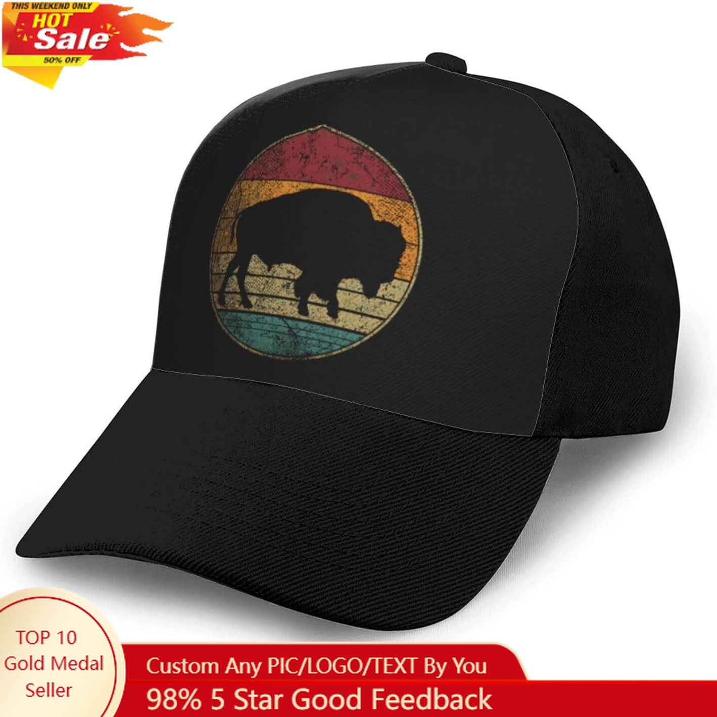 Golf Cap Dad - Vintage Distressed Buffalo Retro Bison Animal