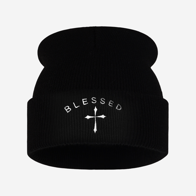 Blessed Cross Embroidered Bean - огляд і ціна Beanie Cuffed Knit