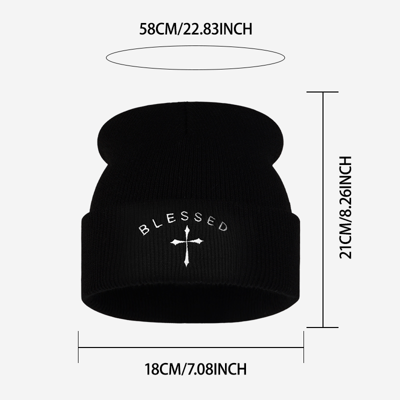 Blessed Cross Embroidered Bean - огляд і ціна Beanie Cuffed Knit