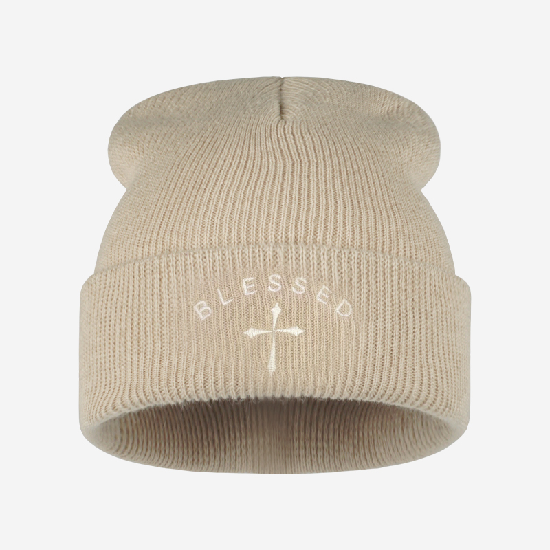 Blessed Cross Embroidered Bean - огляд і ціна Beanie Cuffed Knit