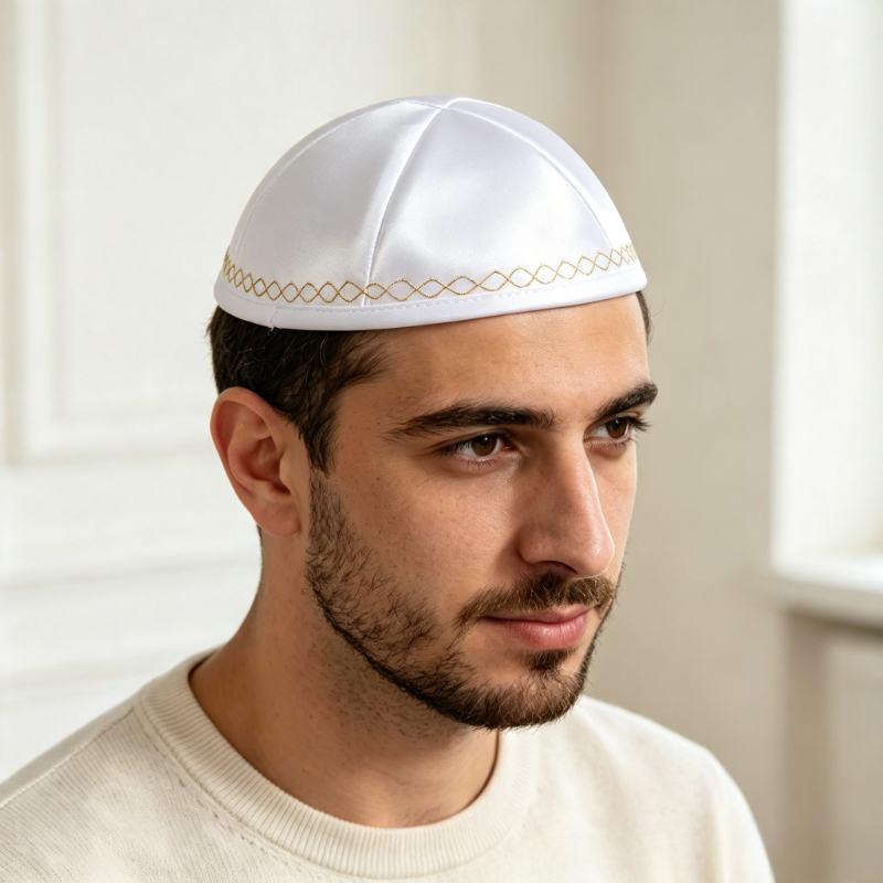 White Satin Jewish Kippah with - огляд і ціна Skull Cap Helmet Liner